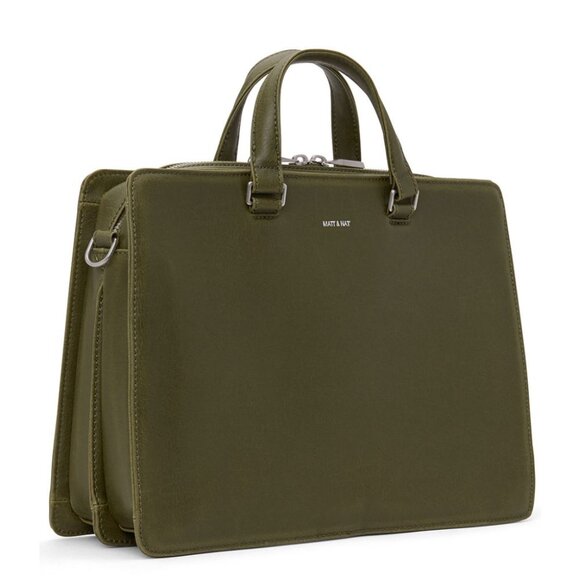 Matt & Nat David Vintage Vegan Leather Olive Green Laptop Bag Briefcase Tote - Picture 2 of 7
